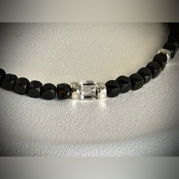 Black Spinel cubed,  Swarovski Crystal set in Sterling Silver - Picture 5 of 5